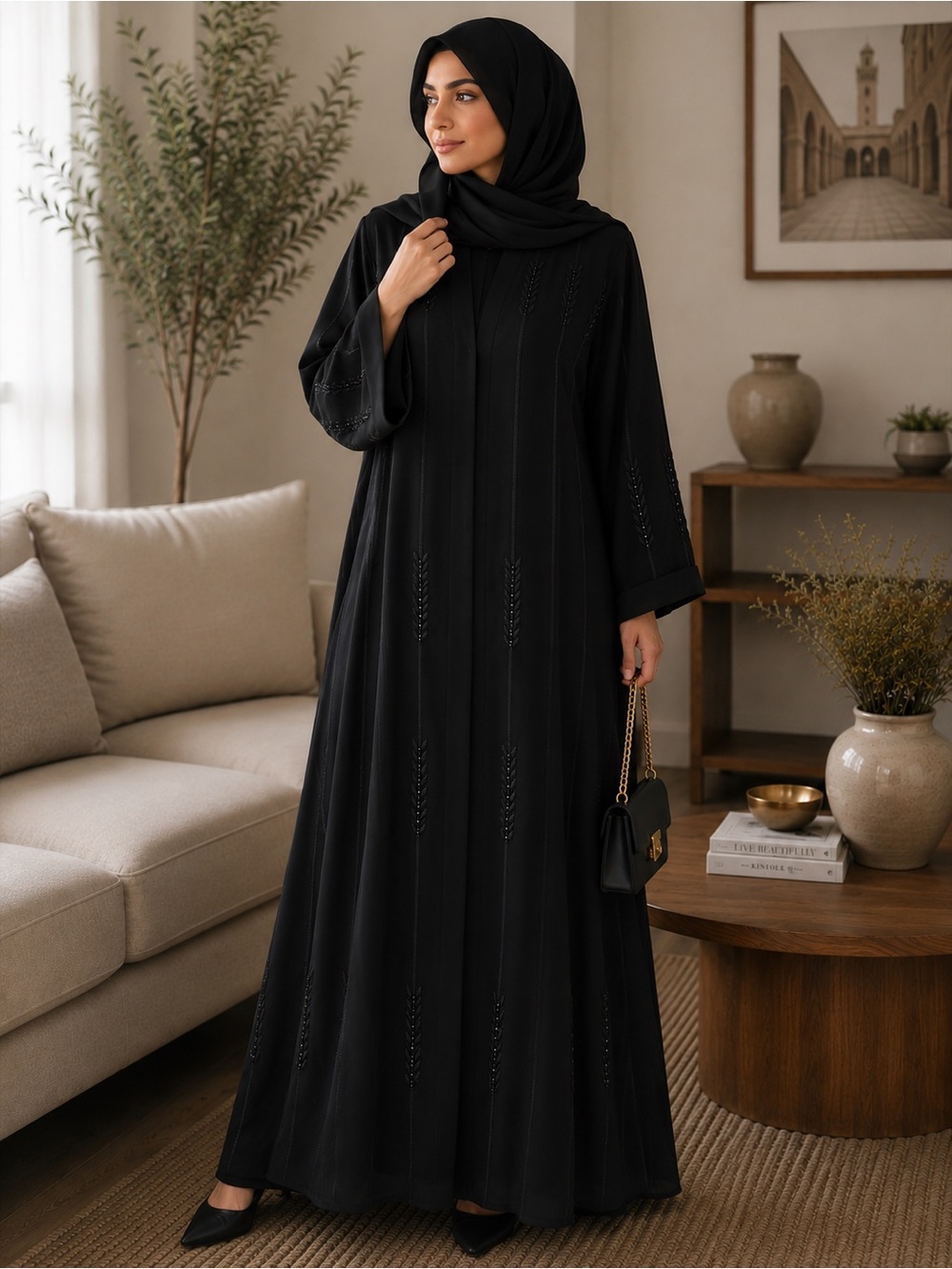 Abaya with scarf Elegant Black Modest Women's Dress